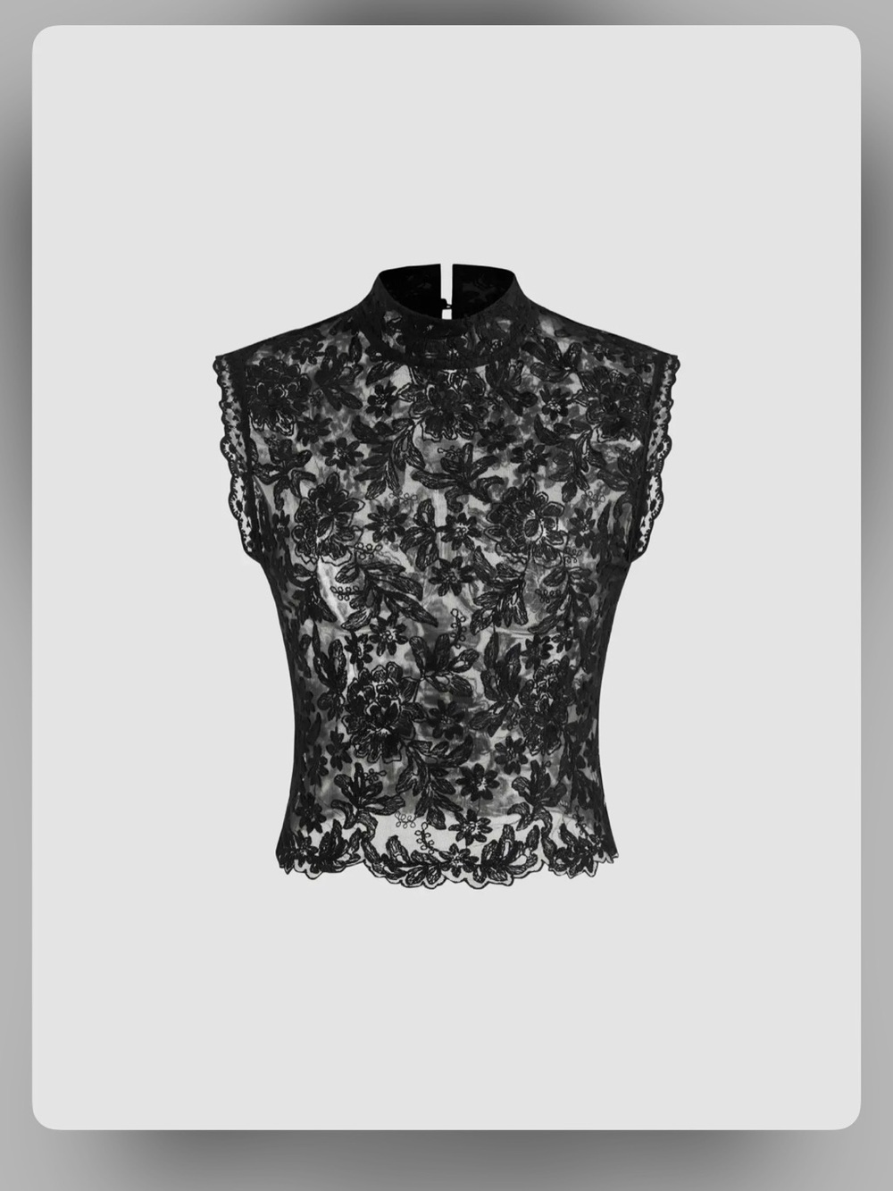Cider LACE MANDARIN COLLAR FLORAL SEE-THROUGH CHIC TANK TOP L WC19-26